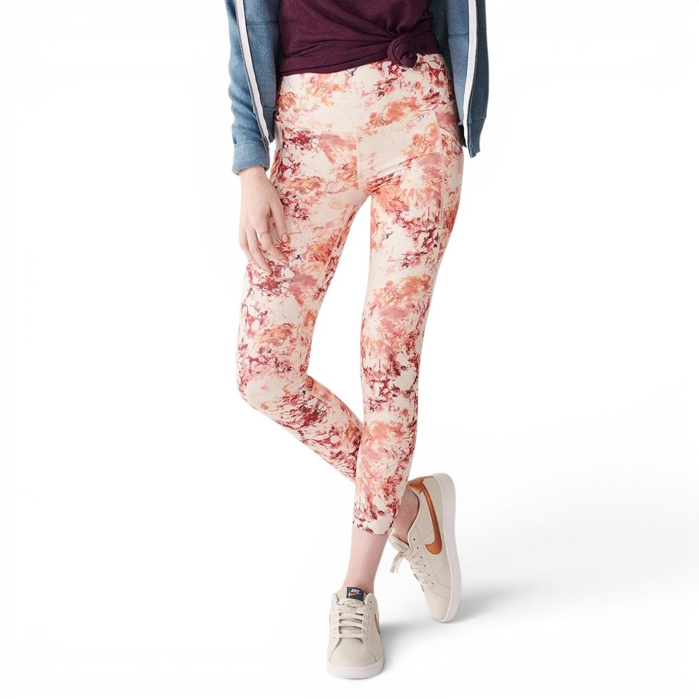 SO Sporty 7/8th Legging Juniors Large Floral Abstract Side Pockets Stretch NEW